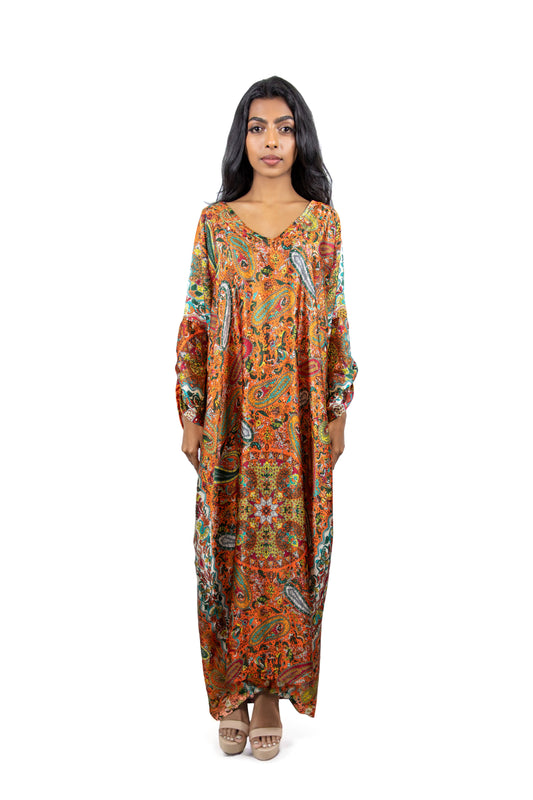 Orange Paisley Abaya